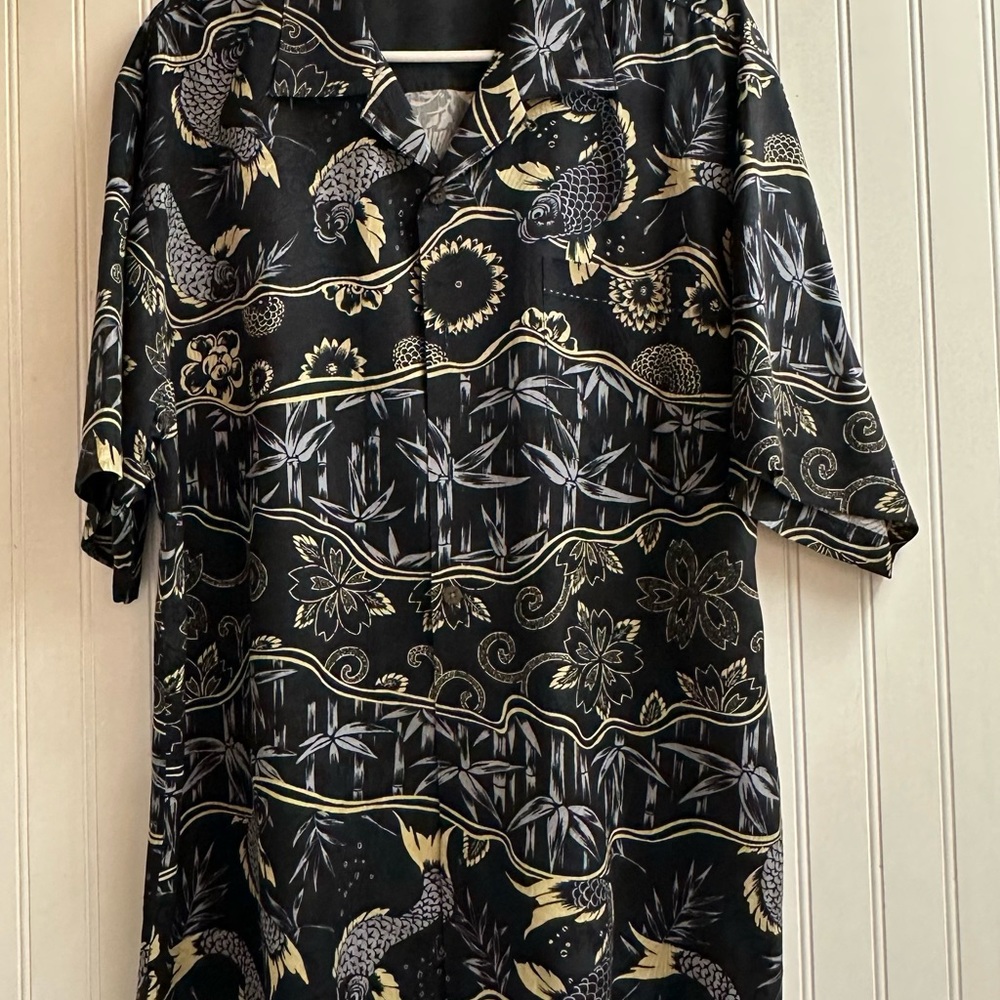 Tommy Bahama‎ 100% Silk classic Black and Gold Patterned Men's Shirt Large